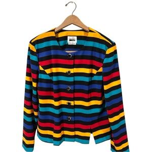 Leslie Fay Light weight stripe blazer blouse button down with shoulder p…